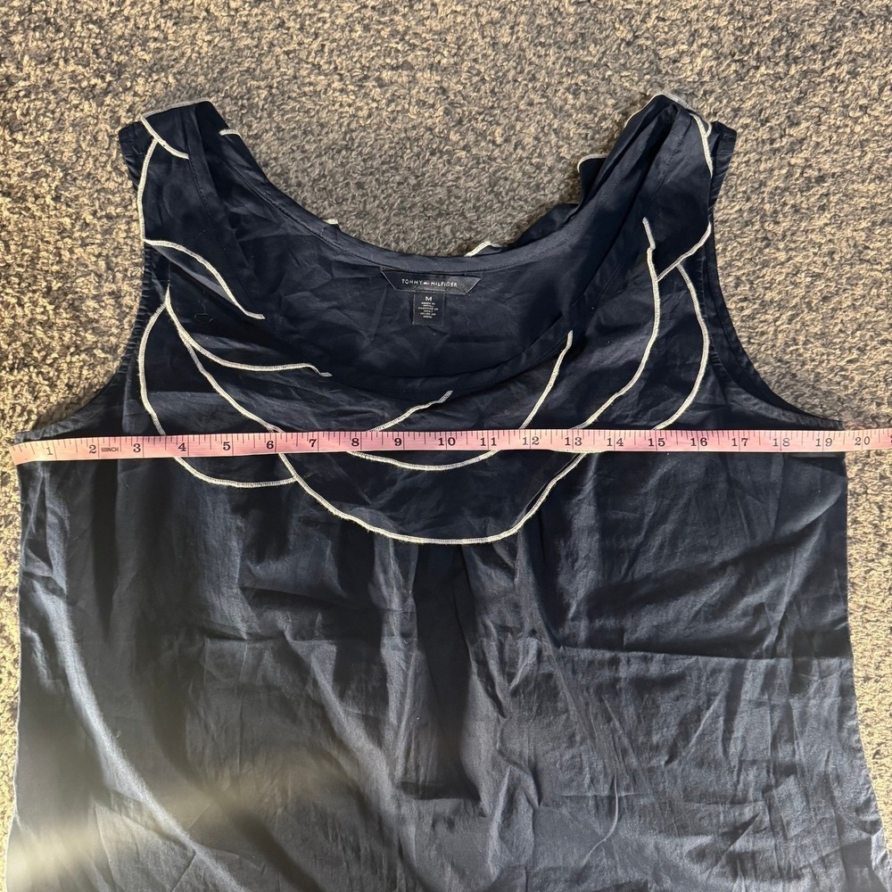 Tommy Hilfiger Tank Top Womens Medium Navy Ruffle Neck Contrast Stitch Nautical - Picture 6 of 6